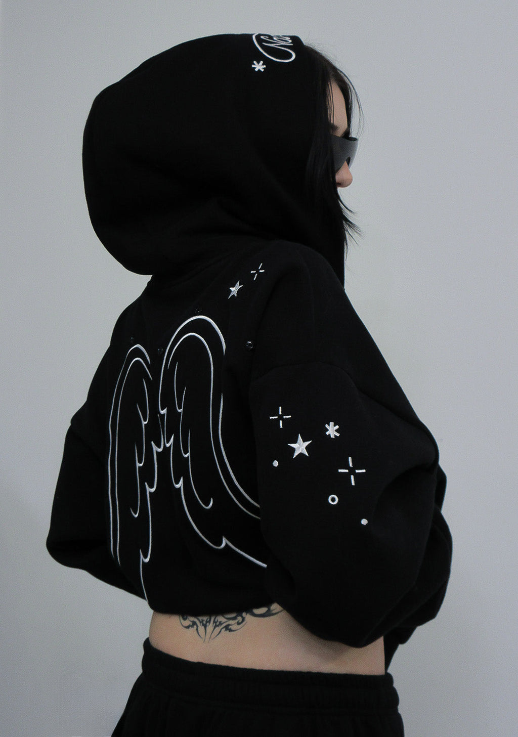 STITCH WINGS ZIP HOODIE BLACK (DETACHABLE WINGS)