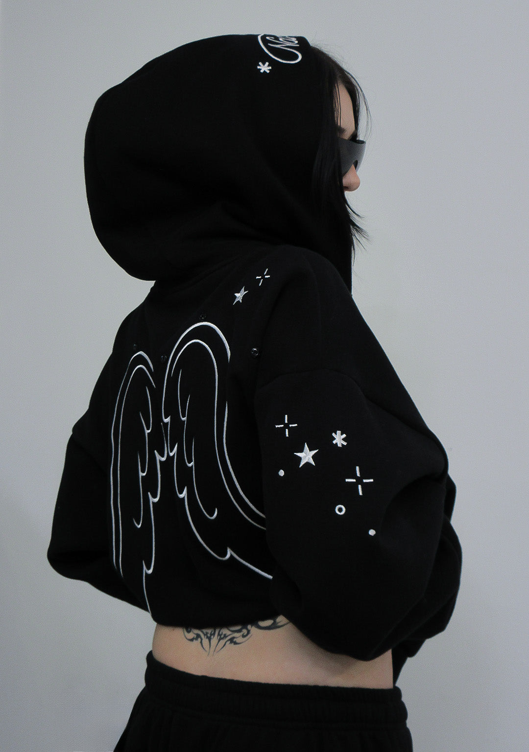 STITCH WINGS ZIP HOODIE BLACK (DETACHABLE WINGS)