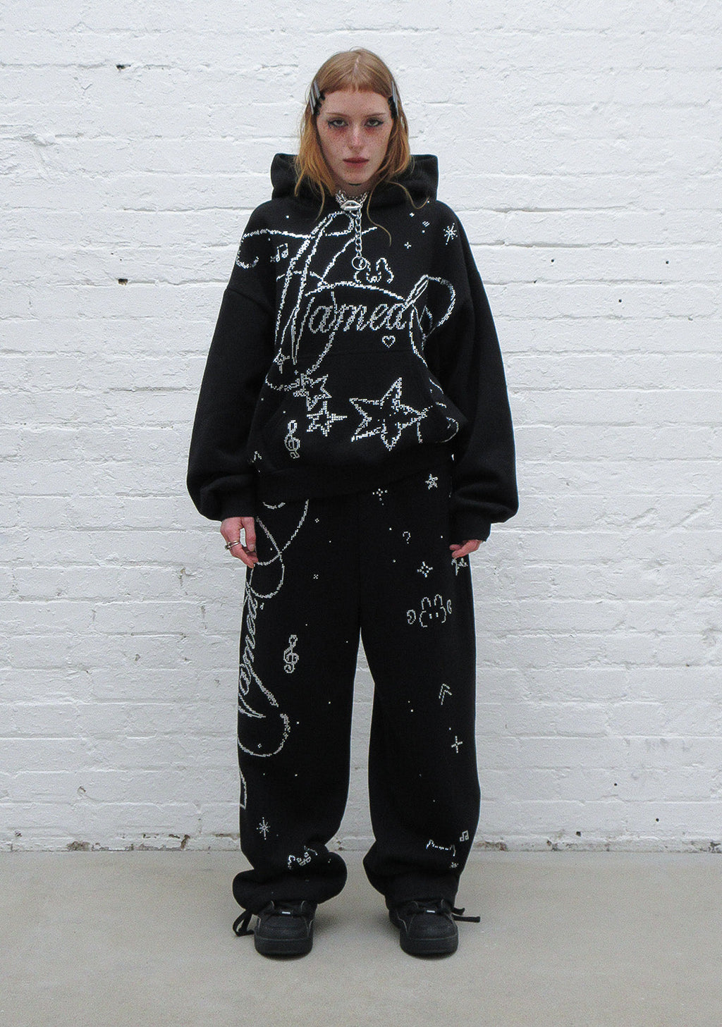 DREAMER RHINESTONE TEDDY OVERSIZED SWEATPANTS BLACK
