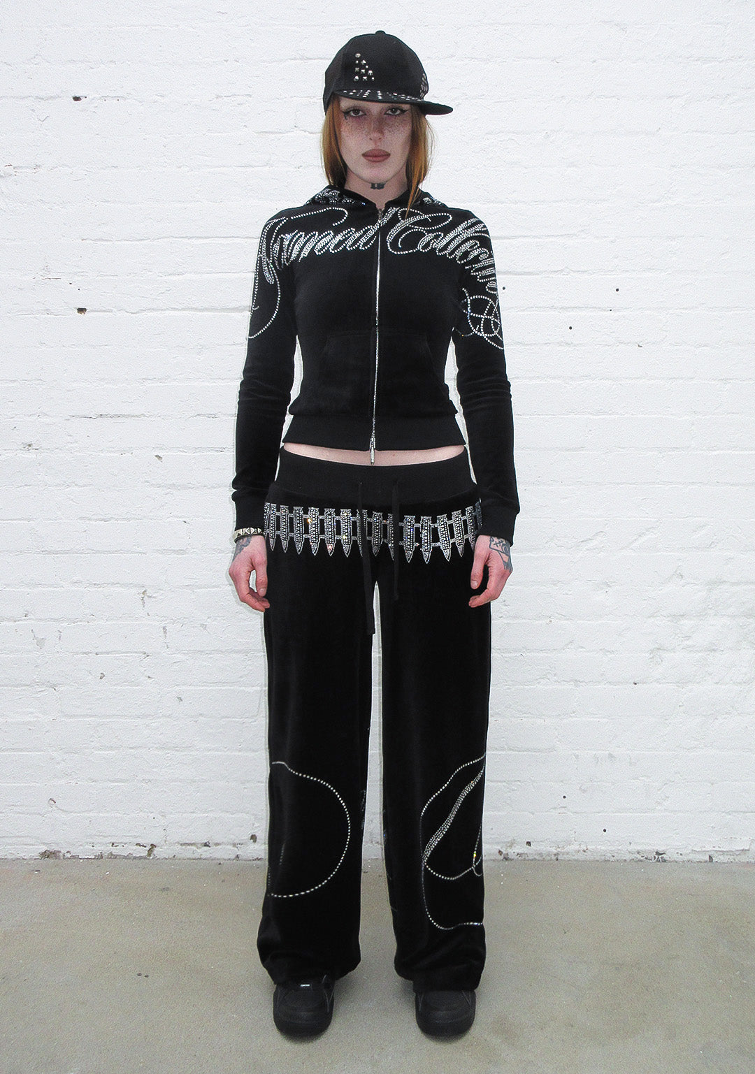 ENEMY RHINESTONE VELOUR SWEATPANTS BLACK