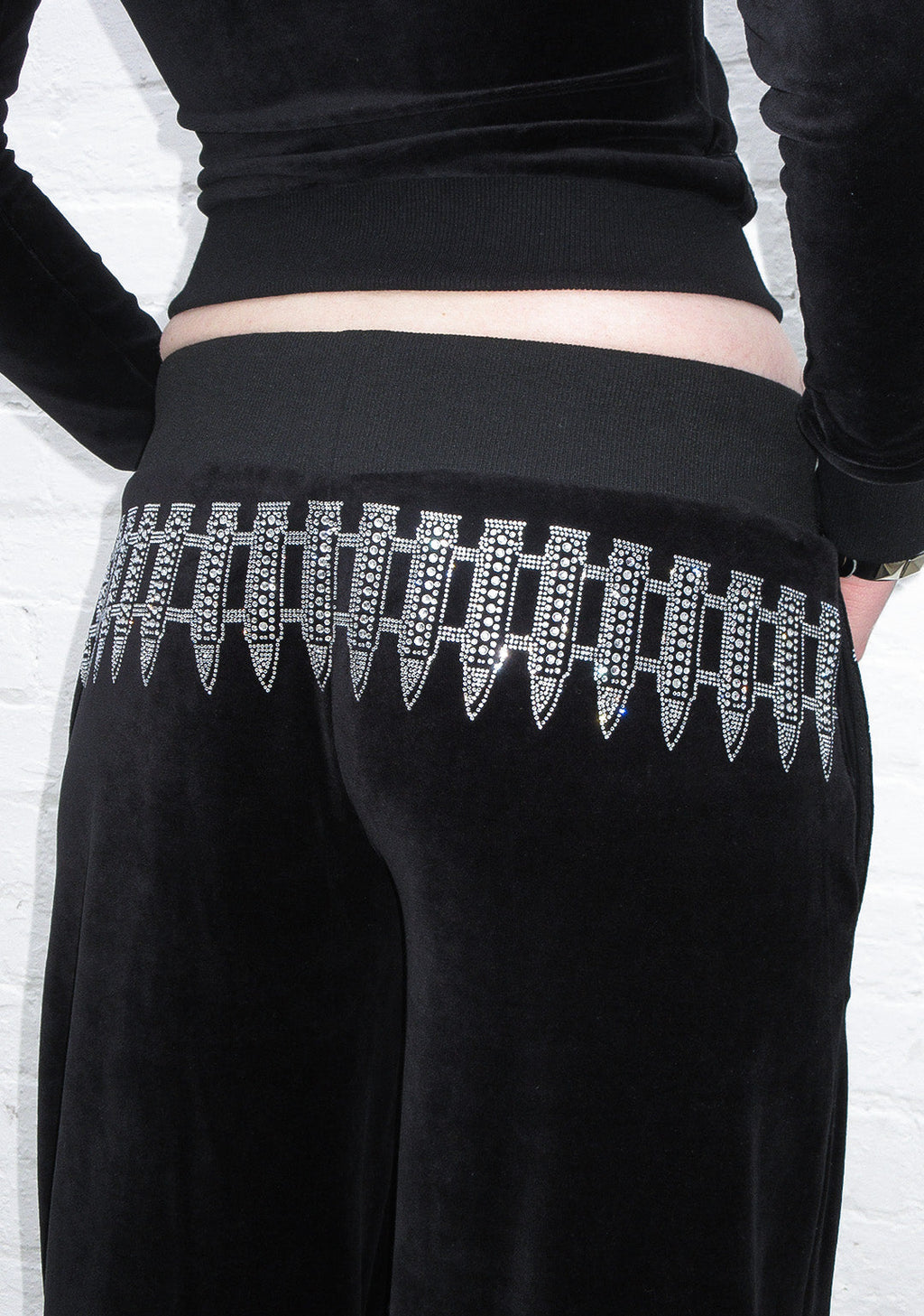 ENEMY RHINESTONE VELOUR SWEATPANTS BLACK