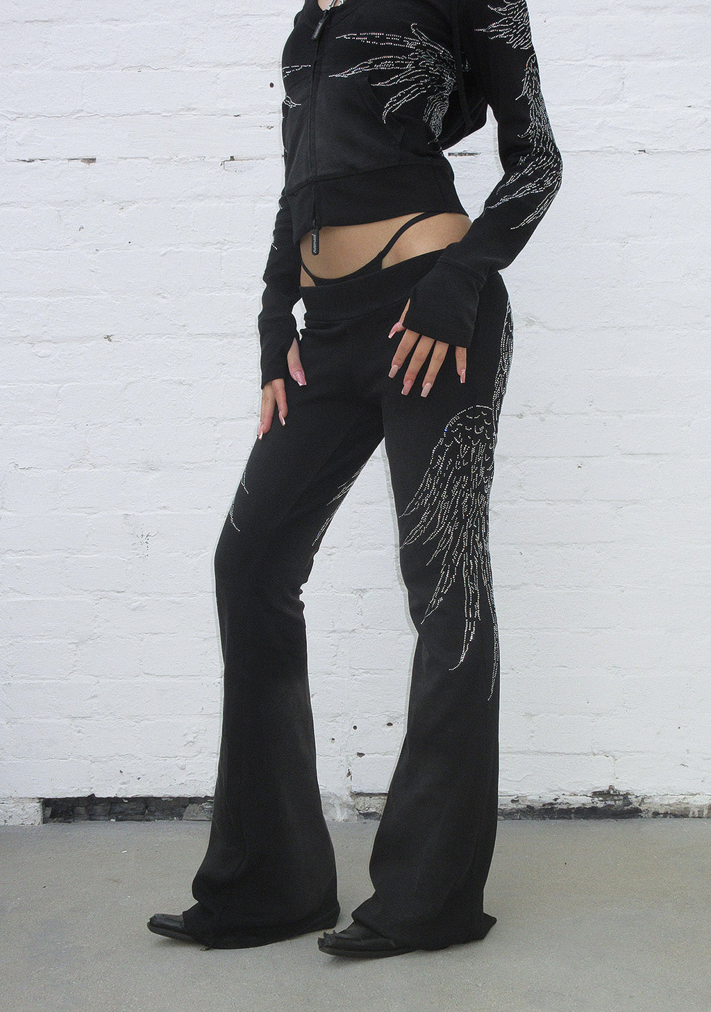 FALLEN RHINESTONE SCULPT PANTS WASHED BLACK