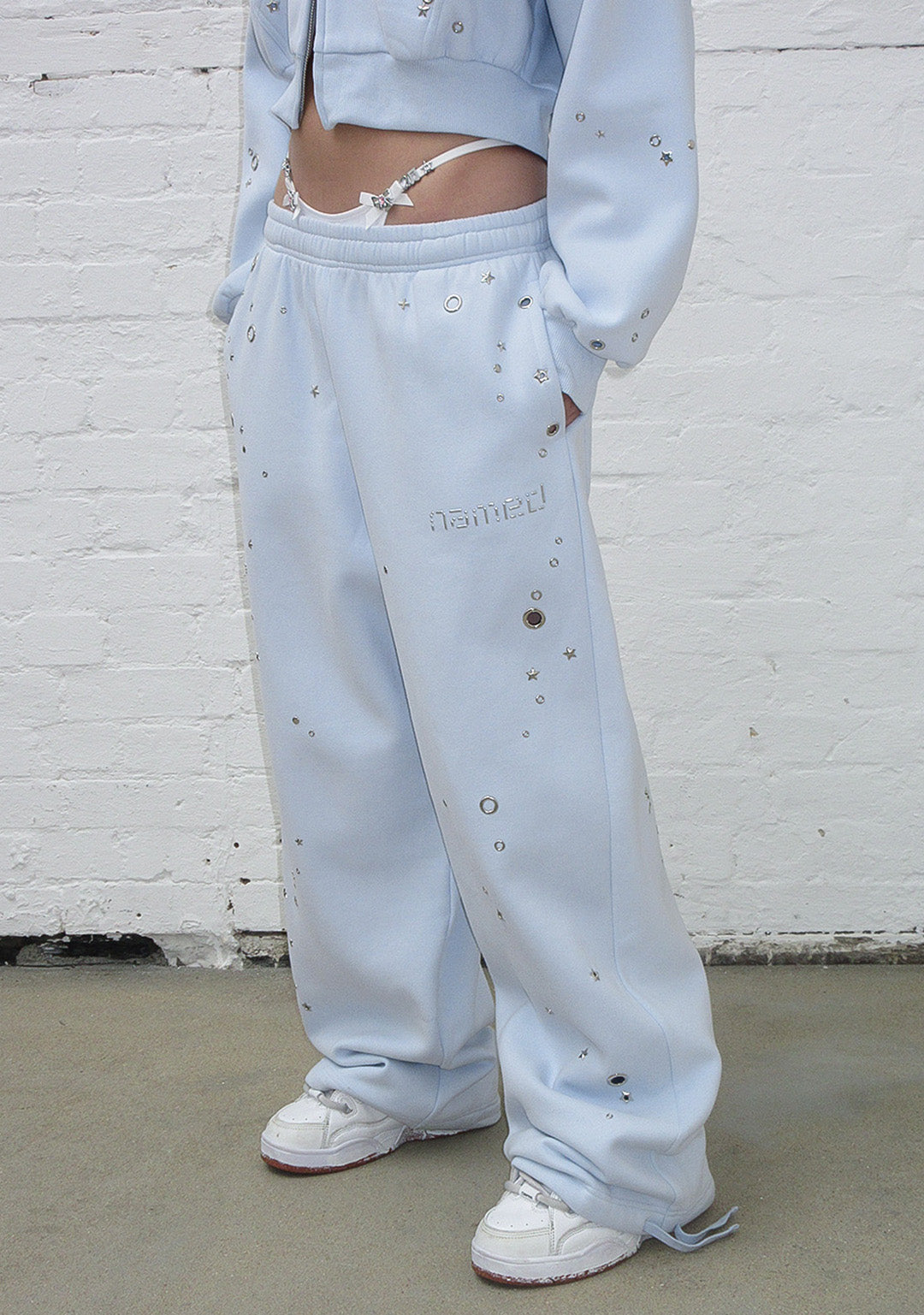 GLITCH EYELET OVERSIZED SWEATPANTS BABY BLUE