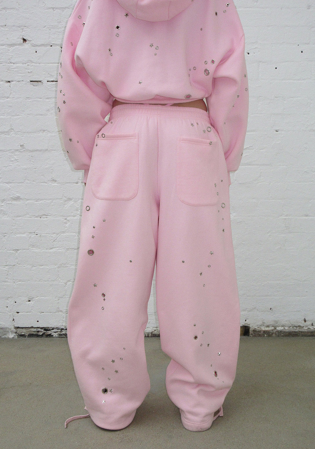 GLITCH EYELET OVERSIZED SWEATPANTS BABY PINK