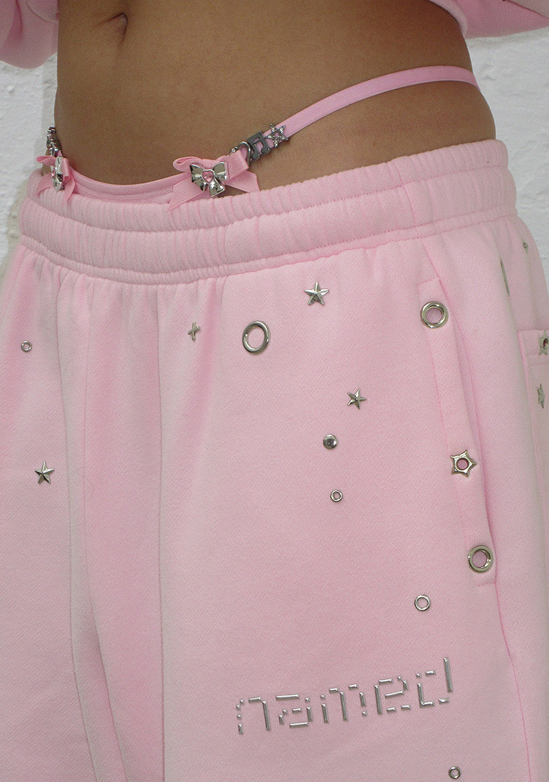 GLITCH EYELET OVERSIZED SWEATPANTS BABY PINK