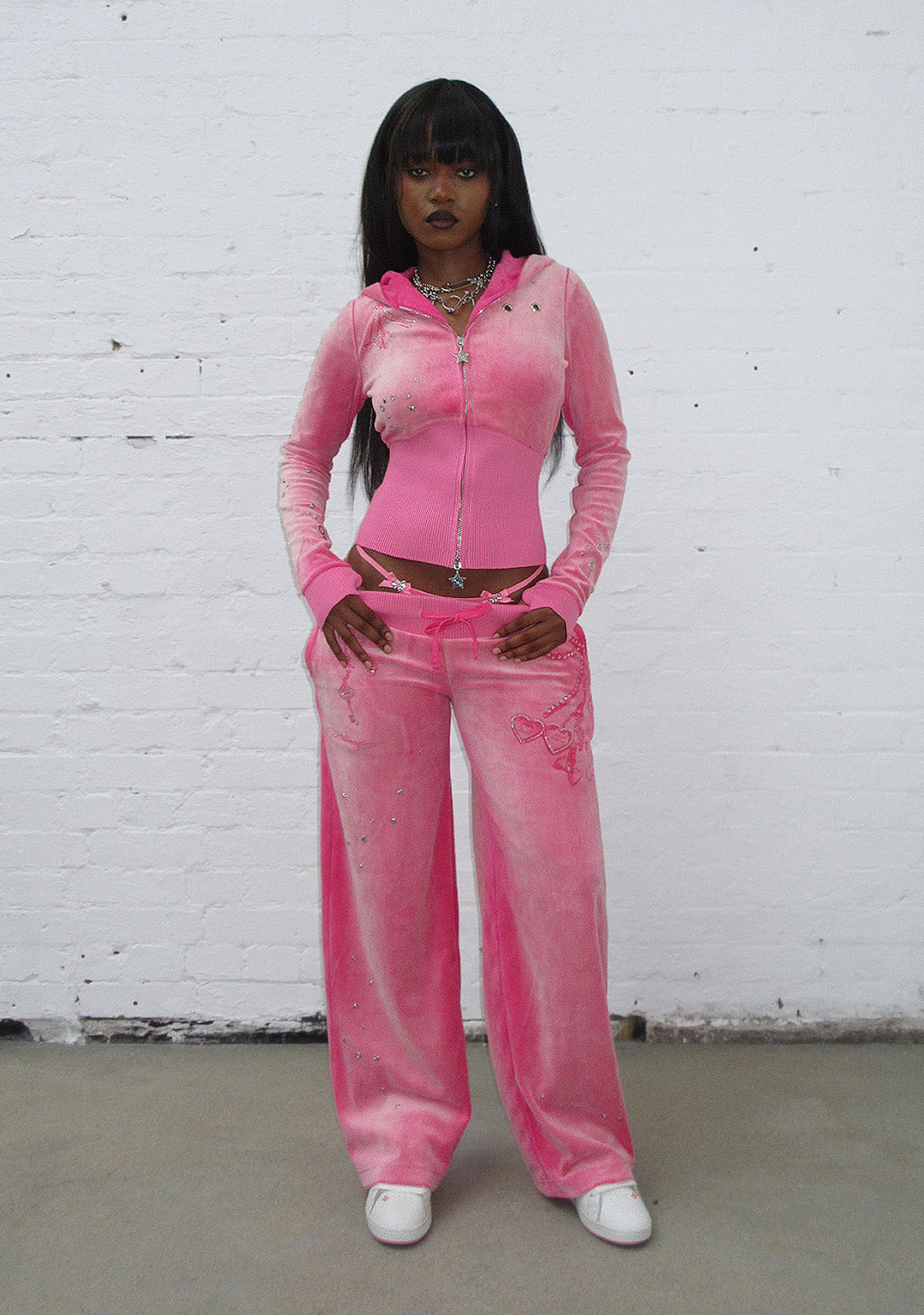 GLITCH EYELET VELOUR SWEATPANTS WASHED HOT PINK