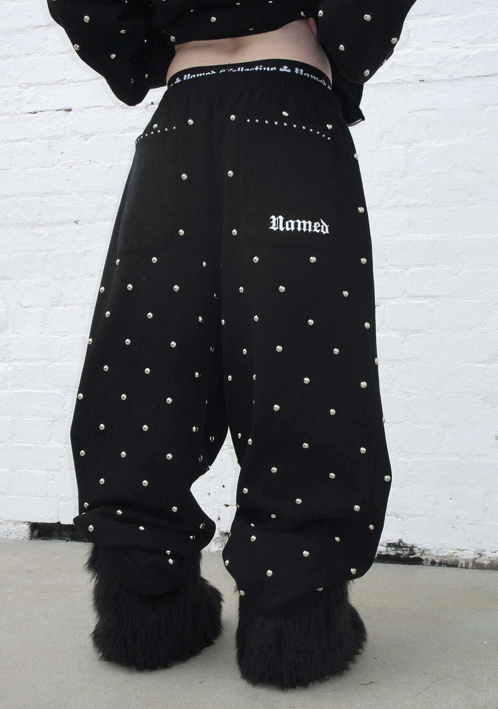 NOVA STUDDED POLKA DOT OVERSIZED SWEATPANTS BLACK