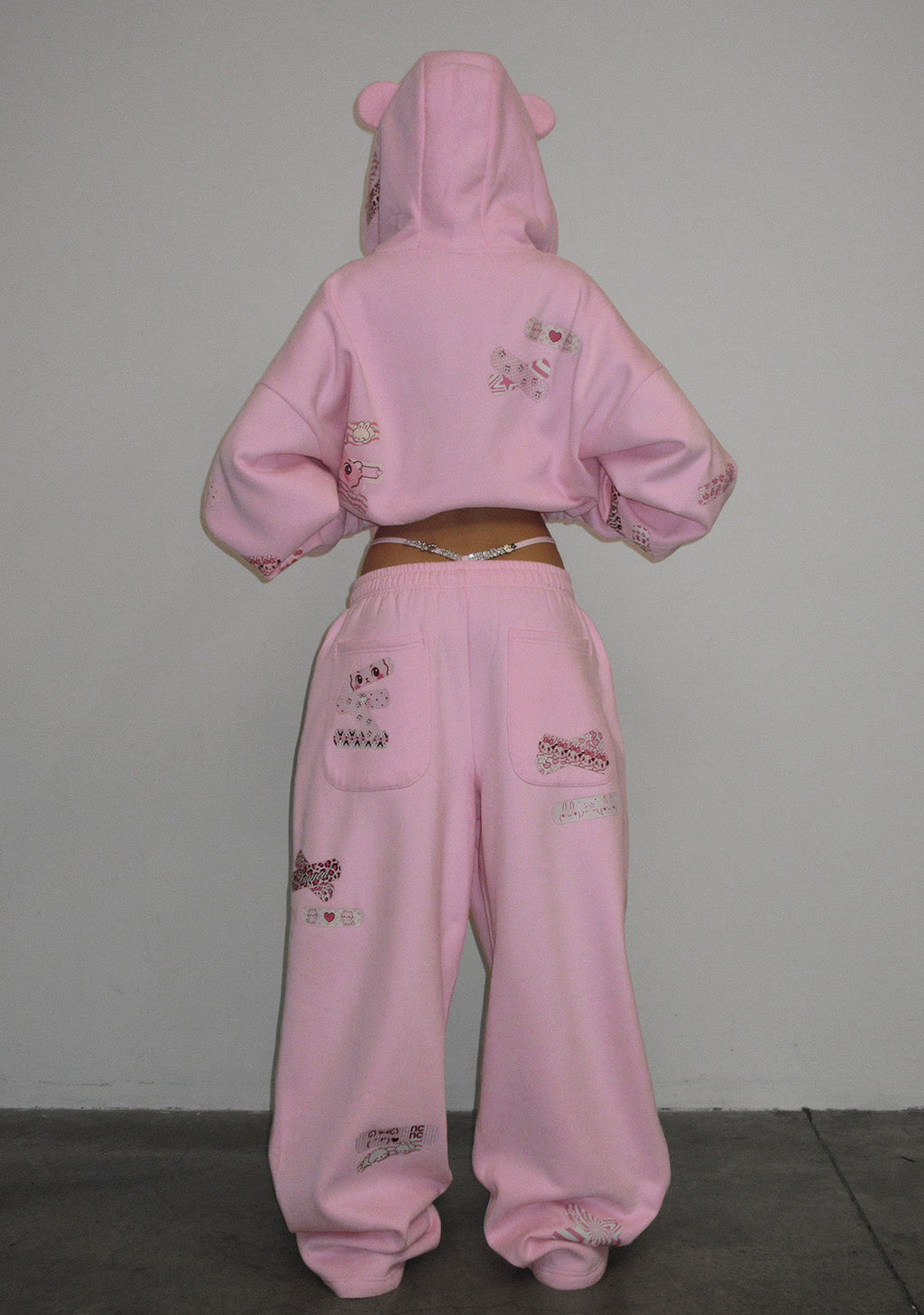 STITCH TEDDY OVERSIZED SWEATPANTS BABY PINK