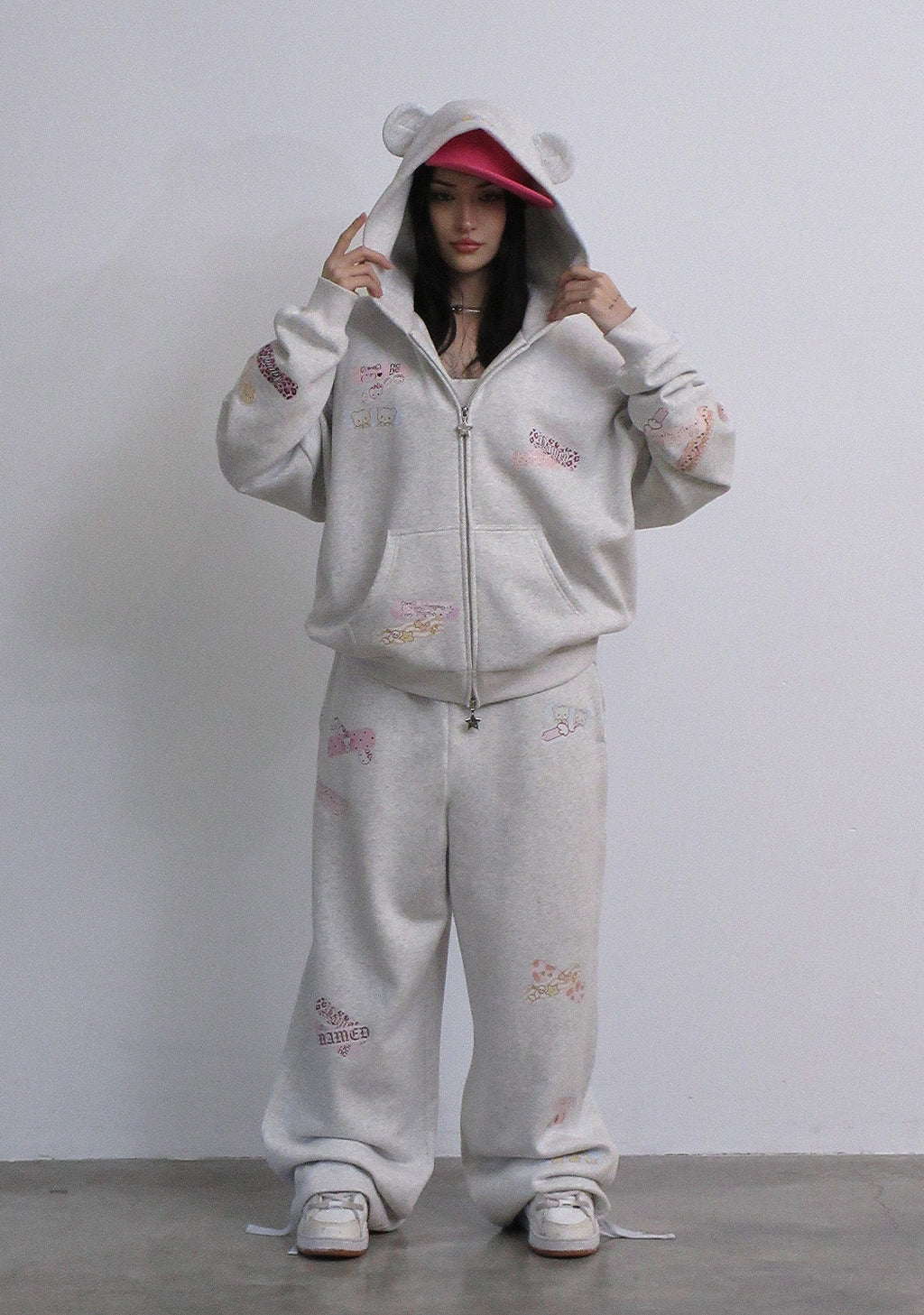STITCH TEDDY OVERSIZED SWEATPANTS WHITE MARL