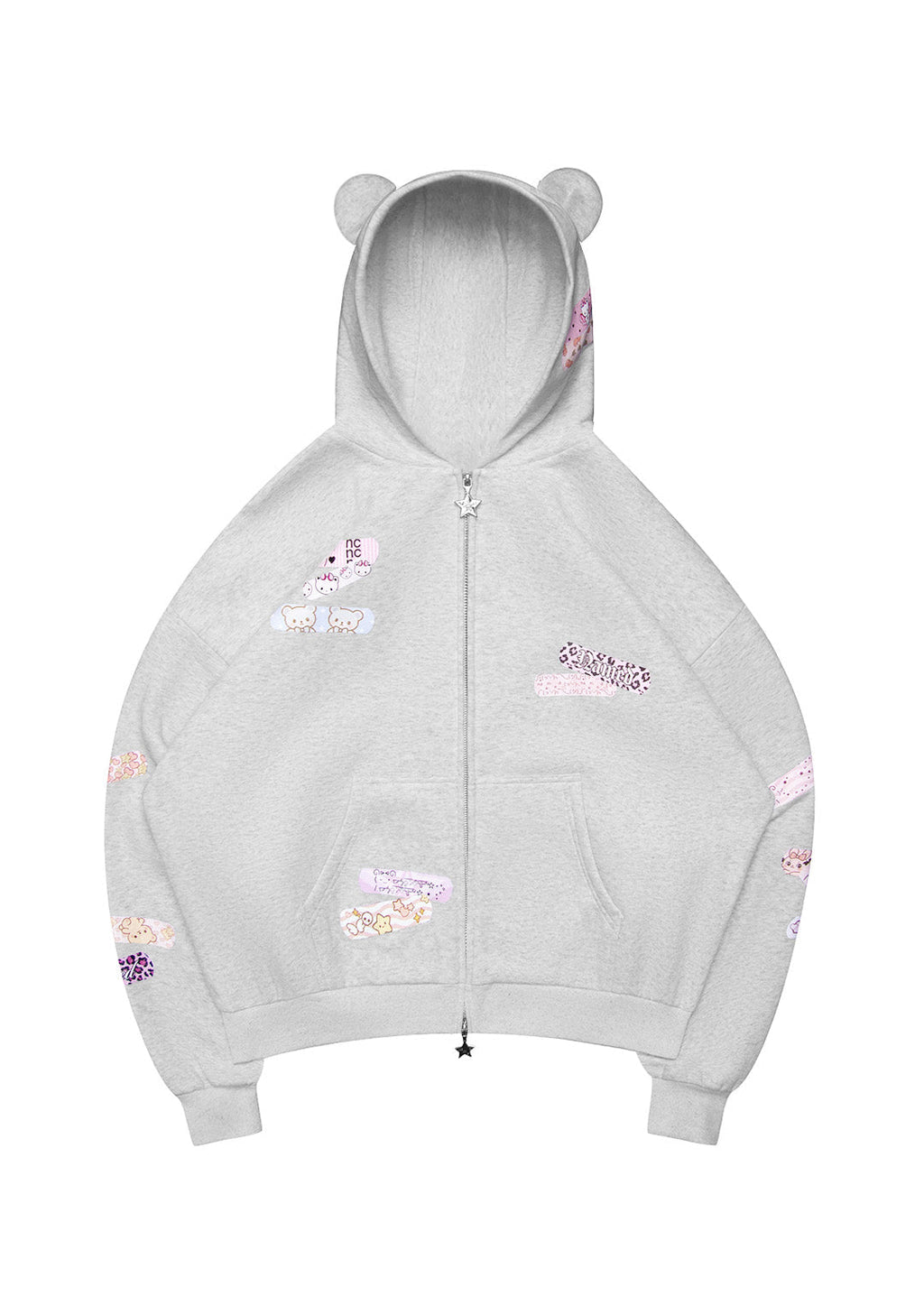 STITCH TEDDY ZIP HOODIE WHITE MARL