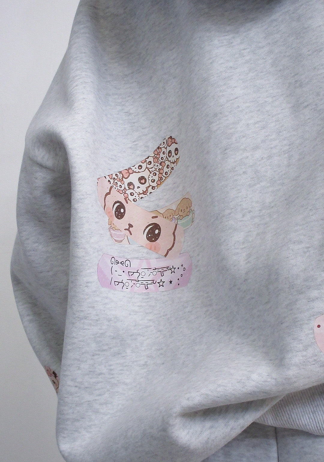 STITCH TEDDY ZIP HOODIE WHITE MARL